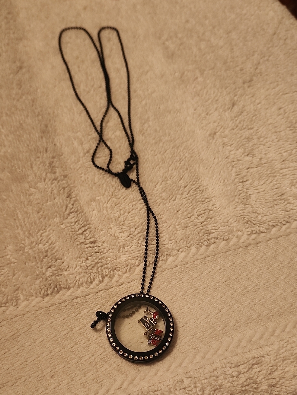 Origami Owl Black Floating Locket Necklace with Red Accents